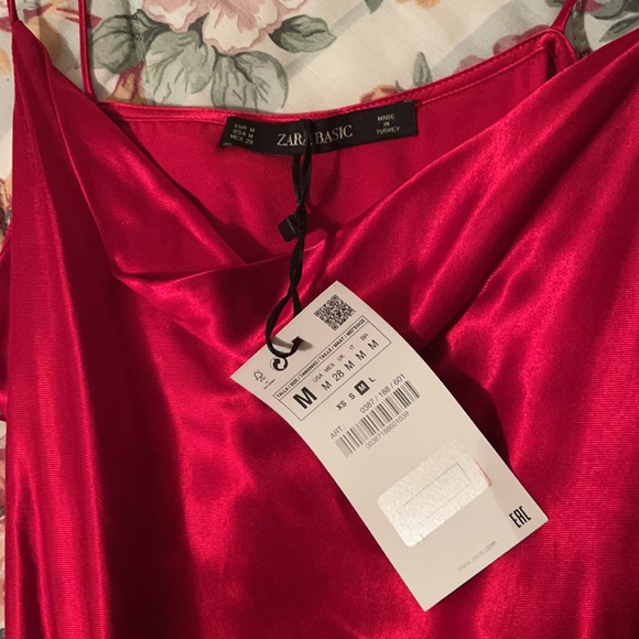 Zara Red Satin Midi Slip Dress with Slit - Picture 5 of 6